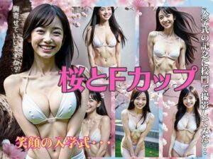 【人妻・主婦同人】桜の下でFカップのビキニで入学式!入学式を記念に校門の前で写真撮影会│S級奇跡の一枚