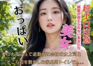 【人妻・主婦同人】妻にナイショで退勤後に会社の女上司とそこら辺を散歩した後広州トイレで。。。。│B
