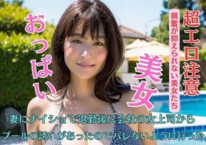 【人妻・主婦同人】妻にナイショで退勤後に会社の女上司からプールの誘いがあったのでバレないように行った│E