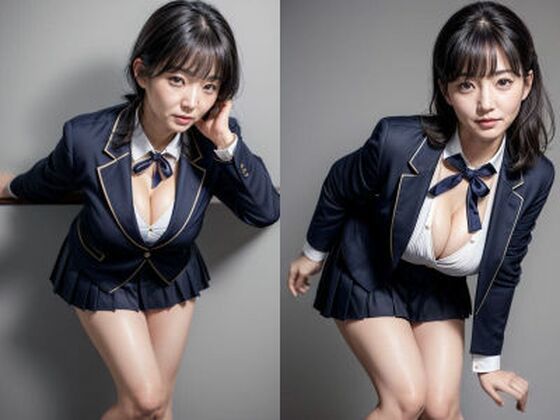 【人妻・主婦同人】30代/40代/50代で普通乳〜巨乳サイズのJKブレザー制服を着た黒髪熟女人妻の着衣おっぱい&胸の谷間「リアル・実写系」写真集│ももんじゃ