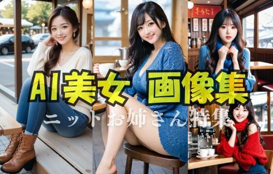 【人妻・主婦同人】【AI美女画像集】カフェにいる綺麗なニットお姉さん編 たっぷり153ページ！│AI美女制作工房